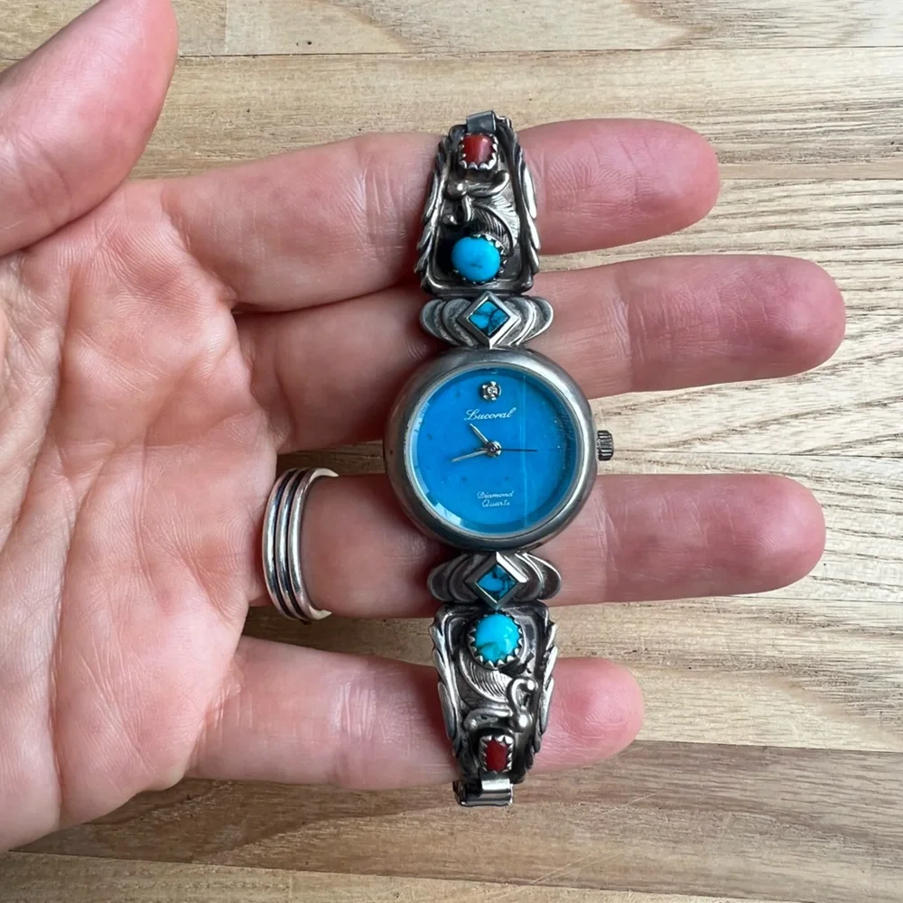 Lucoral ladies Sterling silver Native American watch wings turquoise watch